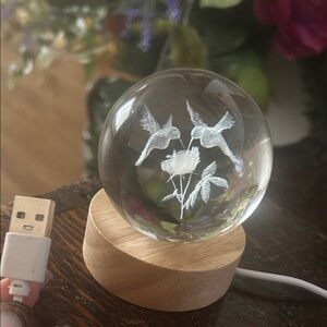 Crystal Sphere with Hummingbirds